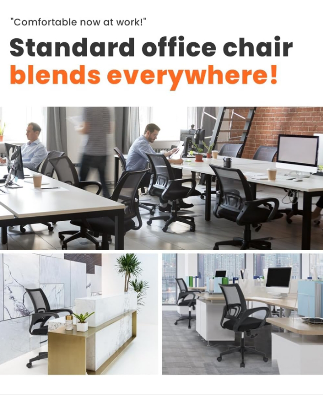 Office Chair Computer Desk Chair Gaming Ergonomic Mid Back Cushion Lumbar Support with Comfy Mesh Adjustable Swivel Rolling Home