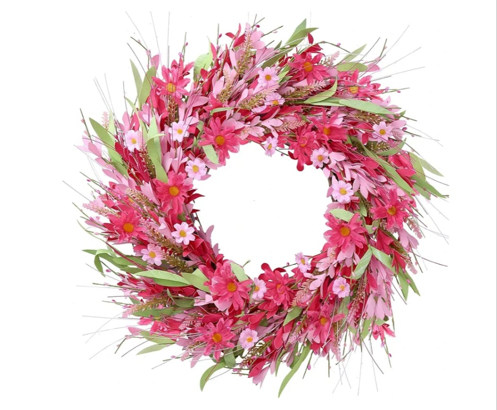 Wreath 24 Inch Spring Summer Wreath Fake Silk Floral Wreath with Green Eucalyptus Leaves and Lavender for Front Door Window Wall Wedding Farmhouse Festival Decor 1 piece