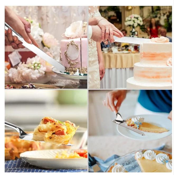 Cake Cutting Set for Wedding, Elegant Cake Knife and Server Set with Thickened Stainless Steel and Rounded Edges, Cake Cutter and Pie Spatula for Birthday Anniversary Christmas Gift Set of 2,