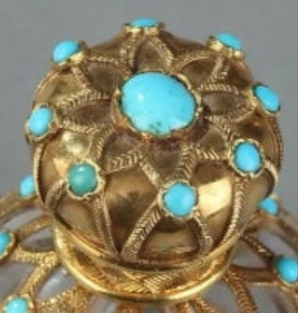 Gold, Crystal and Turquoise Perfume Flask Restauration Period 18k Gold