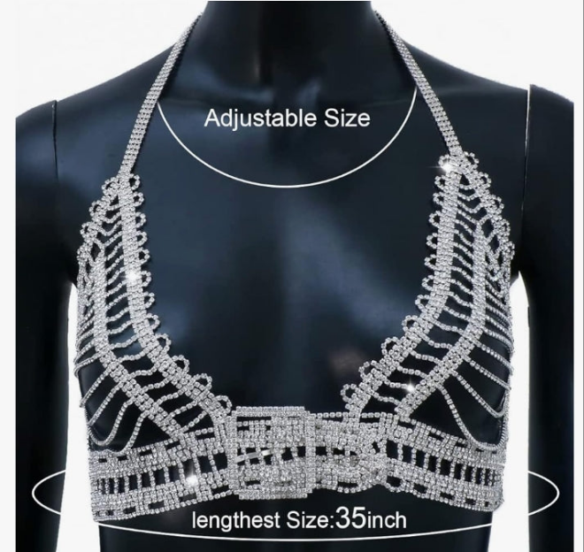 Full Rhinestone Chest Chain Belt Buckle Body Chains for women Sexy Rave Rhinestone Lingerie Chain Top Body Jewelry Halloween Clothing