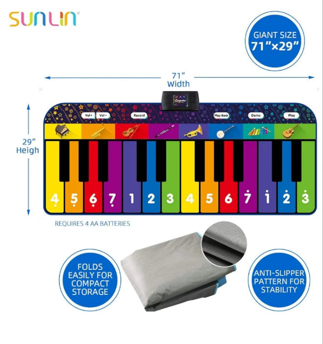 6 ft. Floor Piano Mat for Kids & Toddlers, Giant Piano Mat, 24 Keys, 10 Built in Songs, 8 Instrument Sounds, Record & Playback, Song Booklet, Musical Toy Gift for Boys & Girls