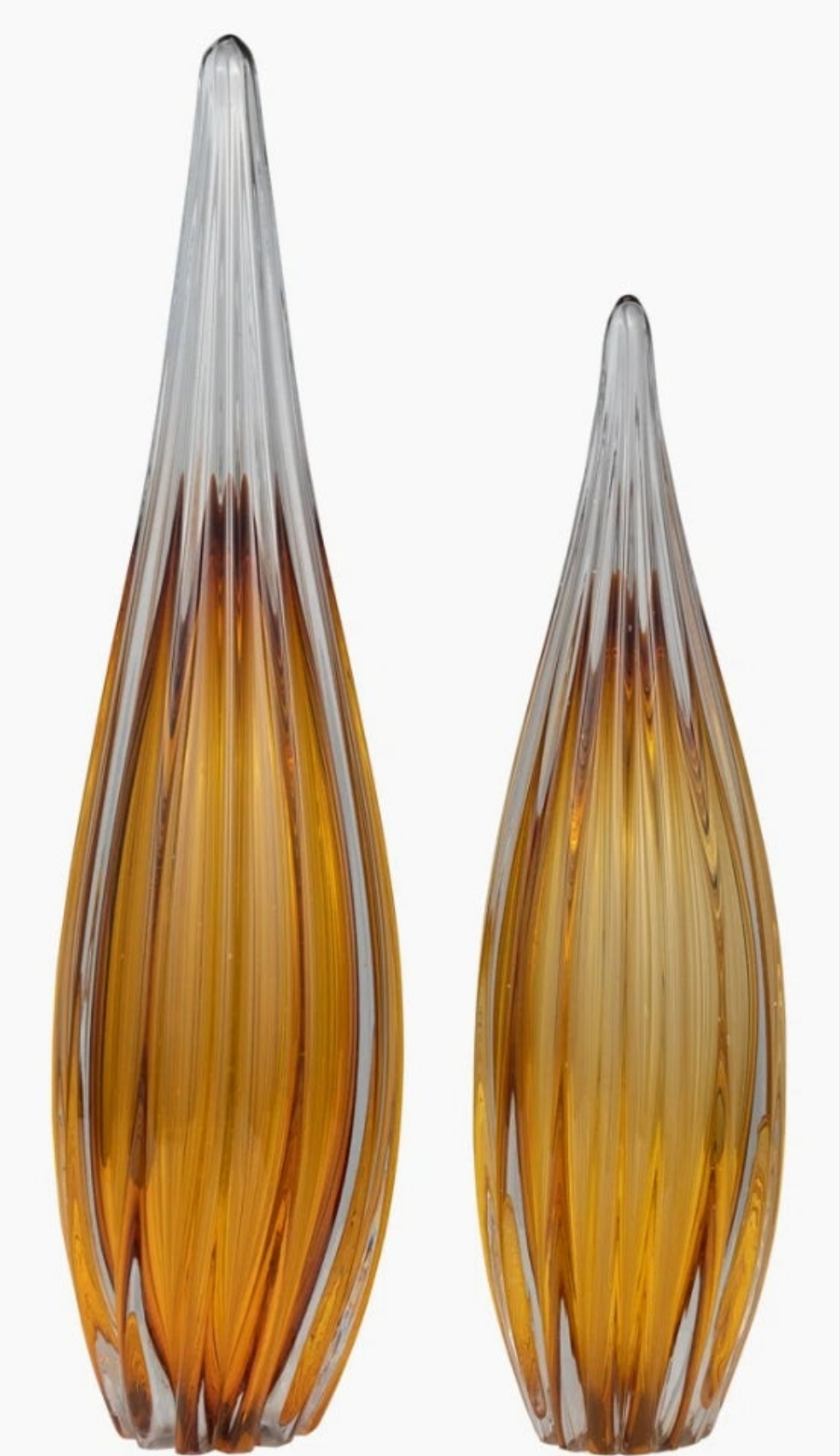 Handcrafted Glass Sculpture with Grooved Teardrop Design and Sleek Contemporary Silhouette Sculpture Decor