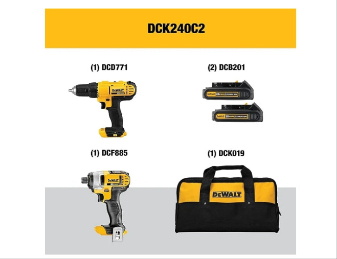 DEWALT 20V MAX Cordless Drill and Impact Driver, Power Tool Combo Kit with 2 Batteries and Charger (DCK240C2