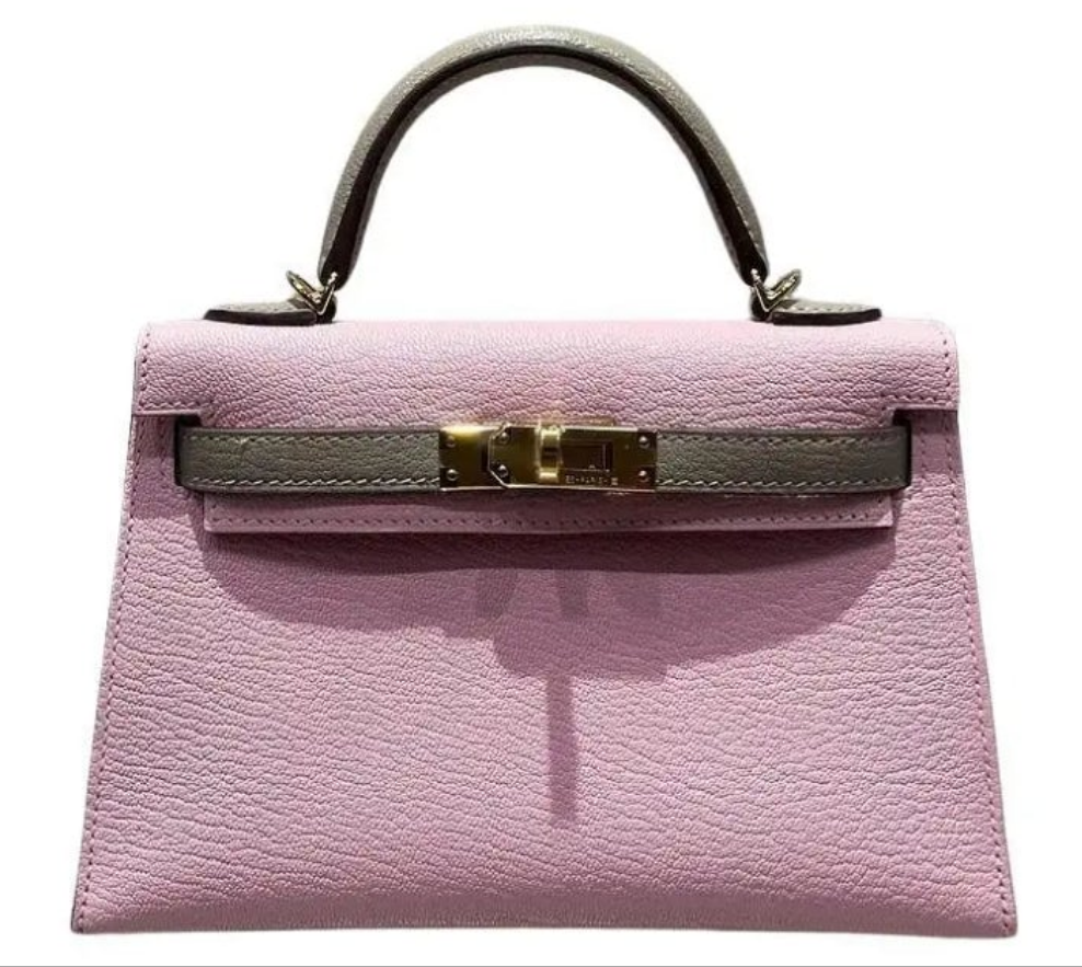 Hermès Rose Sakura & Gris Tourterelle Mini Kelly Sellier Mini 20 HSS Chevre GHW