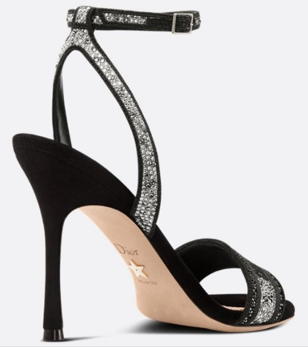 Dior Dway Heeled Sandal
Black Cotton Embroidered with Thread and Silver-Tone Strass