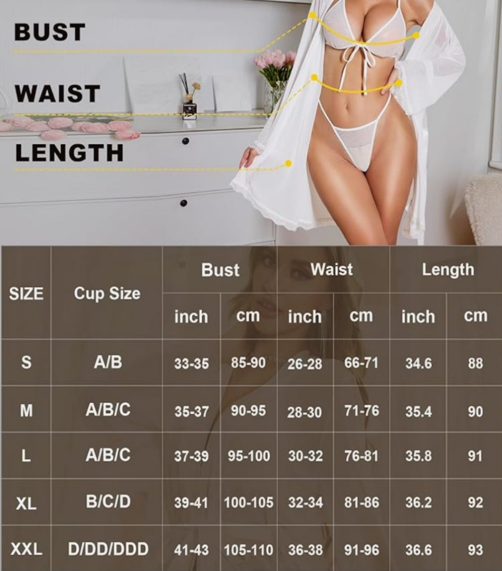 Sexy Lingerie Set - 3 Piece Bra and Panty Sets with Lace Robe Sheer Sleepwear & Mesh Nightgown Cocomoney