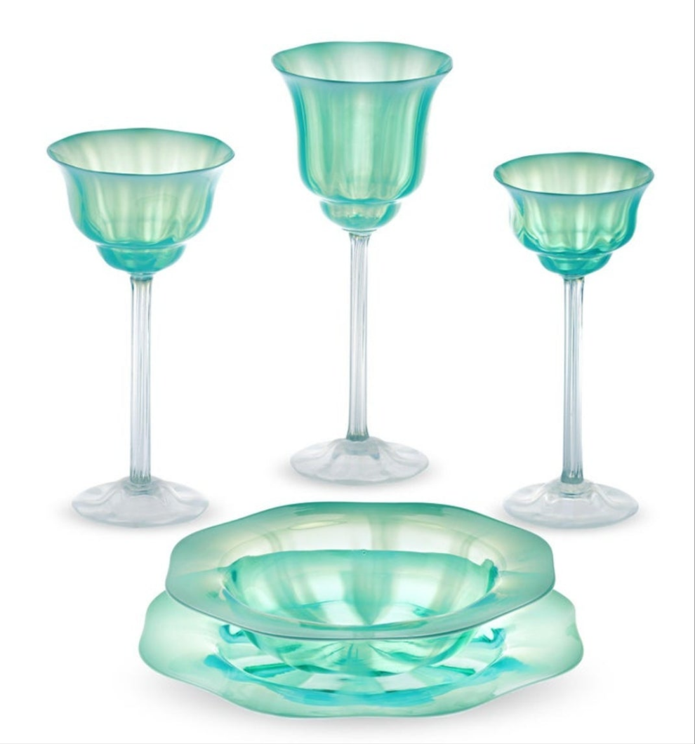 Louis Comfort Tiffany Pastel Favrile Glass Dinnerware 60 pieces
