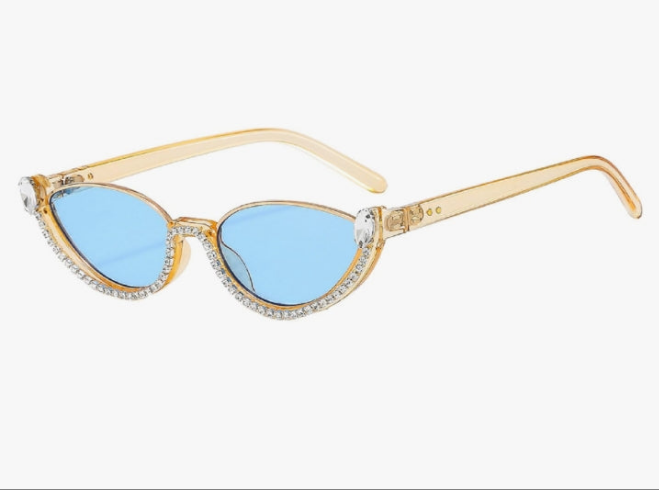 Fashion bling Rhinestone Cat Eye Sunglasses for Women Retro Narrow Cat-eye Diamond Sun Glasses Vintage Style Tinted Lens