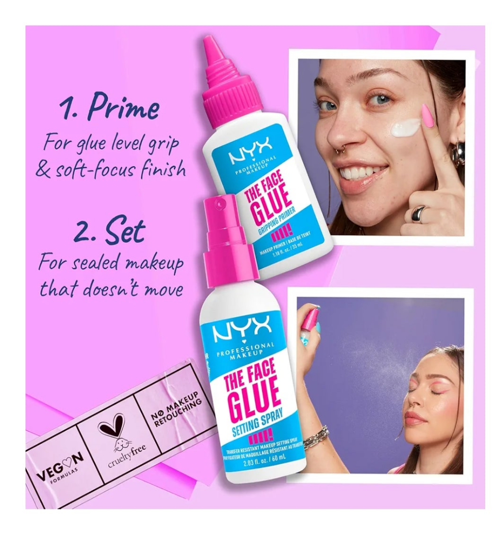 NYX PROFESSIONAL MAKEUP The Face Glue Gripping Primer, Hydrating Makeup Primer with Up To 24HR Wear, Vegan & Cruelty Free