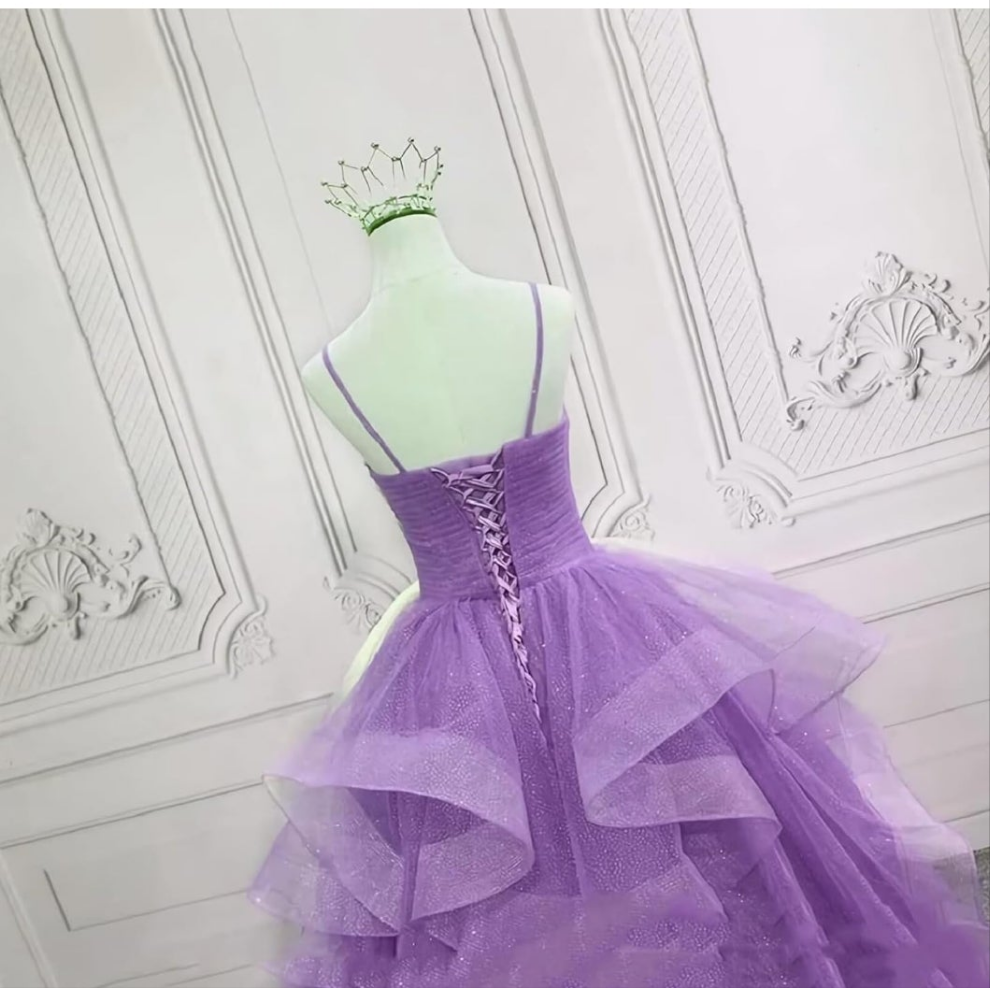 Glitter Tulle Dress Spaghetti Straps Ball Gow Wedding Gown Dress COCOMONEY