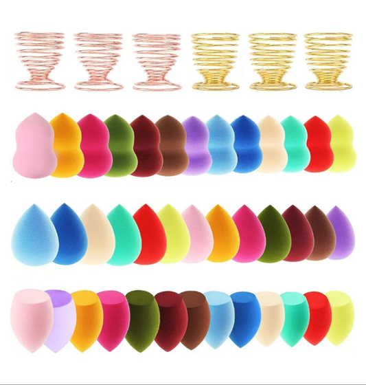 45pcs Makeup Sponge Blender Set - 39 Pcs Latex-Free Vegan Sponges with 6 Pcs Makeup Blender Holder, Beauty Cosmetic Foundation Blending Powder Puff for Liquid Powers BB Cream