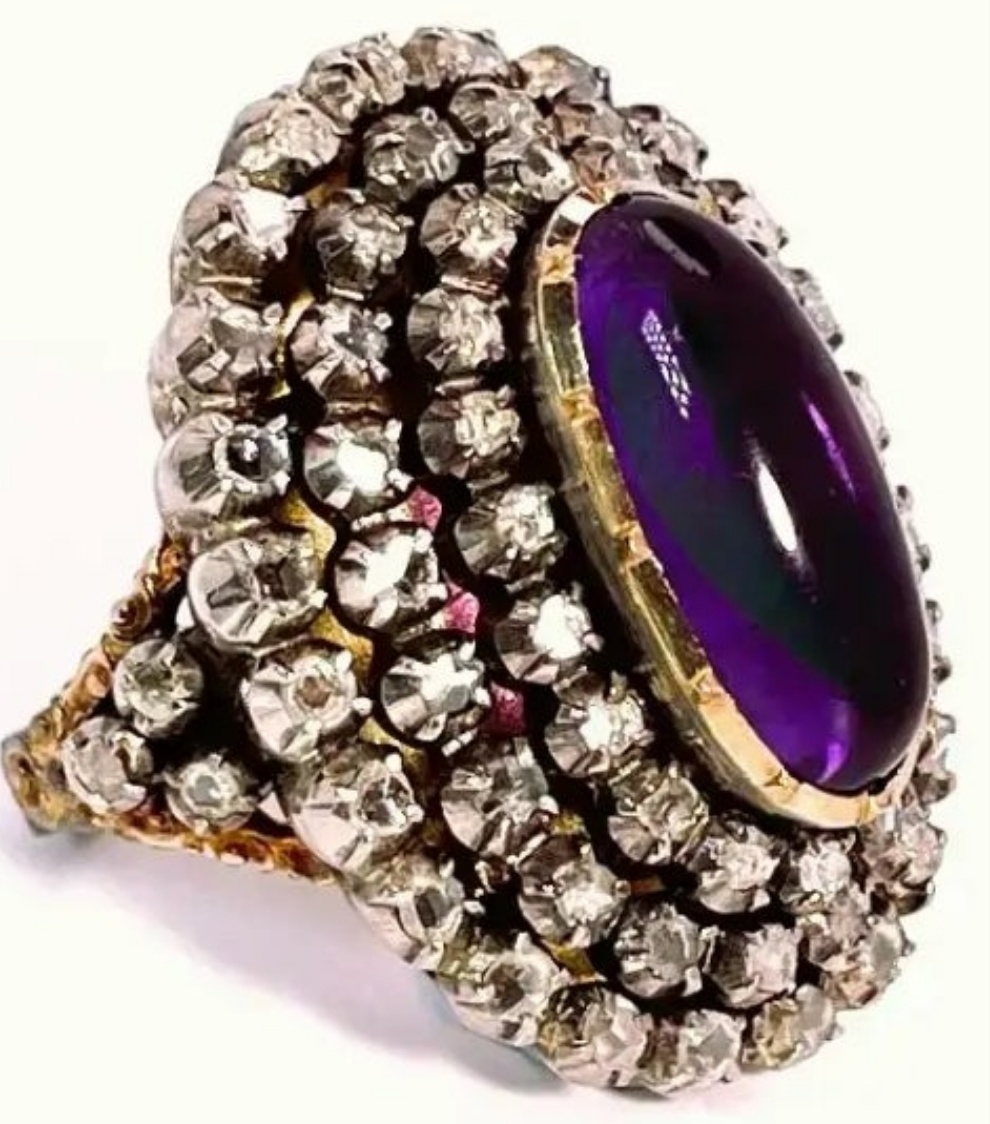 Georgian Diamond Ring 18th Century Amethyst Diamond Ring Marie Antoinette 18K Gold Old Cut Diamond Ring Museum Quality Luxury Diamond Ring Handmade Diamond Ring Dome Bombe 1700s Dress Ring Engagement Ring Wedding Ring Cocktail Ring Large Diamond Ring
