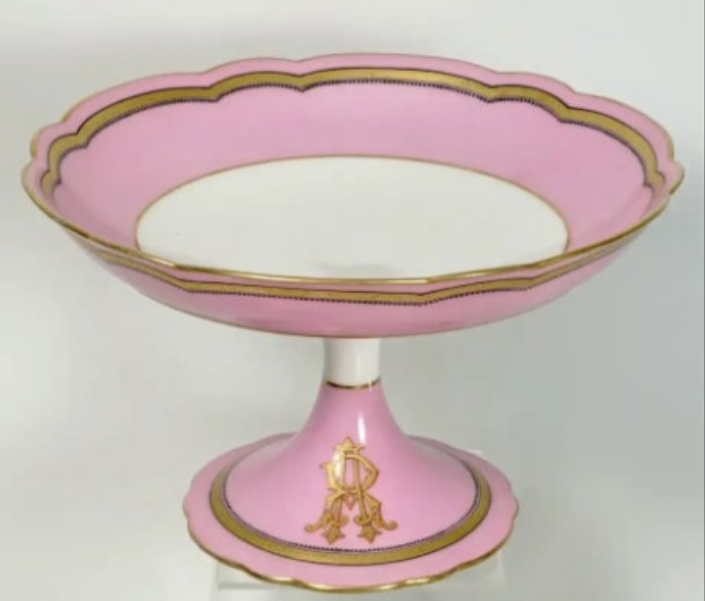 Antique French Old Paris Porcelain Pompadour Pink 15pc Dessert Service Hand Painted Gold Monogram