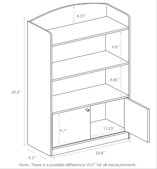 Bookshelf with Storage Cabinet, 2-Shelf with Doors, Pink
