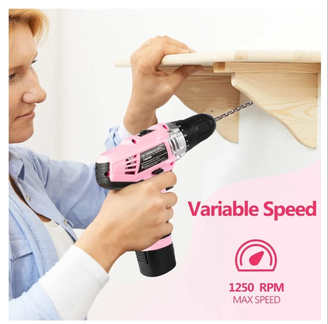AVID POWER Cordless Drill Pink, 12V Power Drill Set with 22pcs Impact Driver/Drill Bits, 2 Variable Speed, 3/8'' Keyless Chuck, 15+1 Torque Setting (Pink)