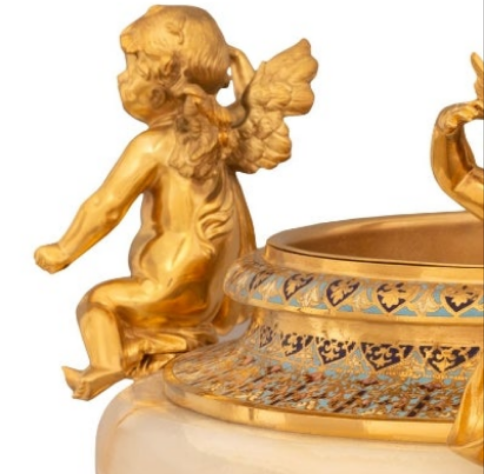 Stunning piece A French 19th century Belle Epoque period Onyx, Cloisonné and Ormolu centerpiece planter