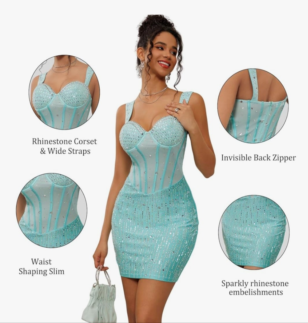 Rhinestones Sexy Bodycon Mini Party Dress Cocomoney