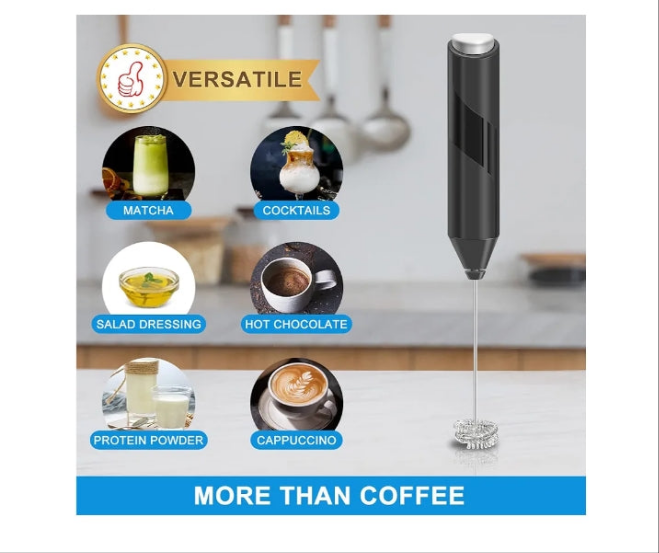Double Whisk Frother, Handheld Electric Blender stick, Drink Mixer with Food Grade Stainless Steel Stirrer, Battery Operated Foam Maker for Coffee, Cappuccino, Frappe, Matcha, Hot Chocolate Latte