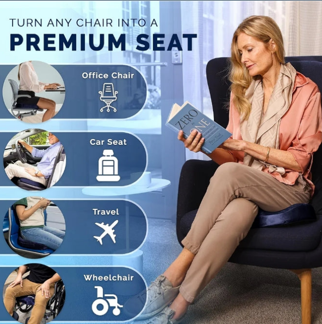 Gel Enhanced Seat Cushion – Office Chair Cushion – Non-Slip Gel & Memory Foam Coccyx Cushion for Tailbone Pain - Desk Chair Car Seat Cushion Driving - Sciatica & Back Pain Relief