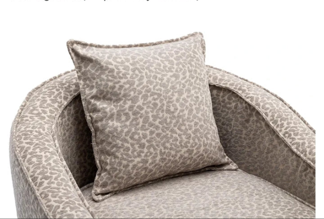 Leopard Grey Armchair with Ottoman, Modern Accent Chair with Adjustable Feet, Leisure Lounge Chair Mid Century Barrel Chair for Living Room Apartment Studio Office Waiting Room(Leopard Grey-Chenille)