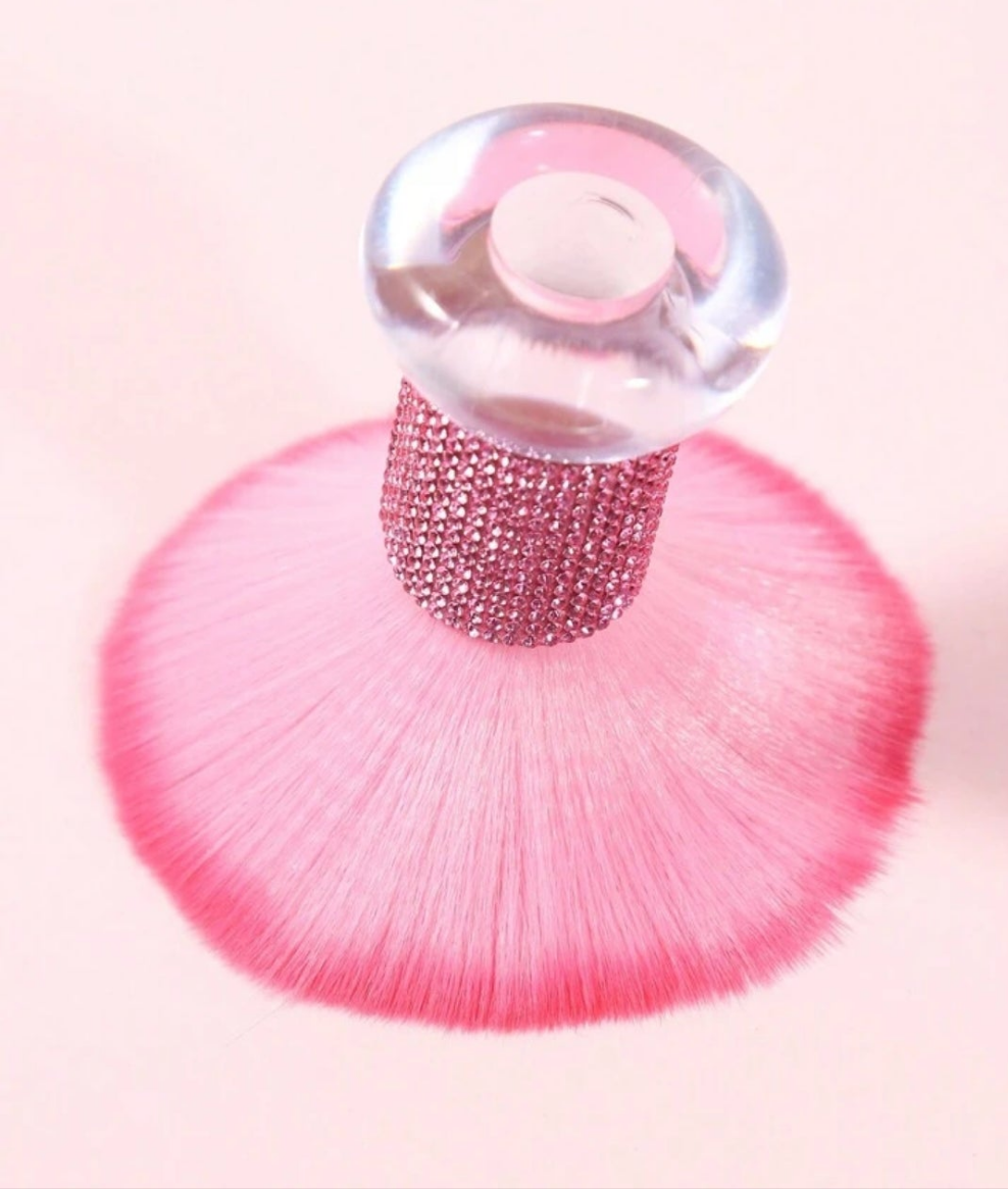 1pc Pink Rhinestone MAKEUP POWDER BLUSH BRUSH Large Size Soft Bristle Nail Art Dust Brush, Nail Surface Cleaning