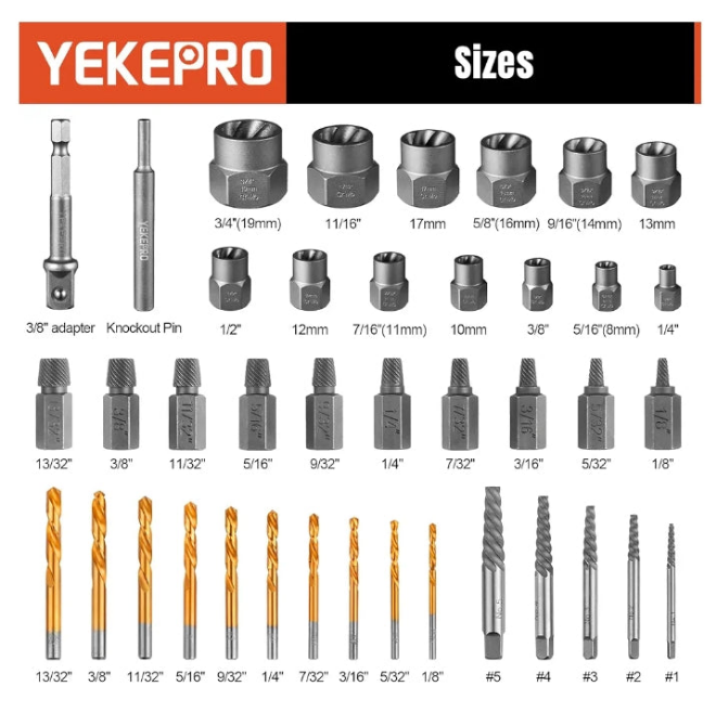 40 Pcs Bolt & Screw Extractor Set with Left Hand Cobalt Drill Bit Set, Easy Out Broken Stripped Screw Removal Tool for Damaged, Frozen, Studs, Rusted, Rounded-Off Bolts, Nuts & Screws,