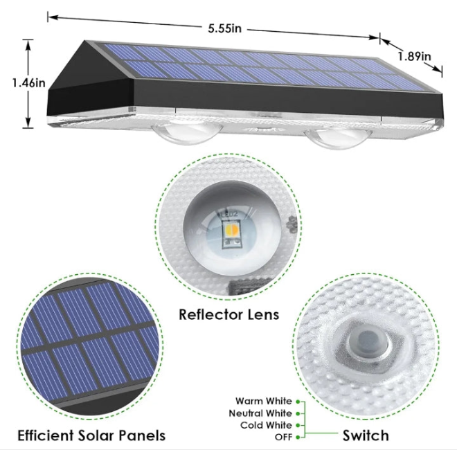 Solar Fence Lights Outdoor - 2700/4000/6000K 3 Mode, IP65 Waterproof Fence Solar Lights Outdoor, Solar Deck Lights for Outside, Backyard/Railing/Step/Patio/Deck Fence/Stair Railings and Wall (8 pack)