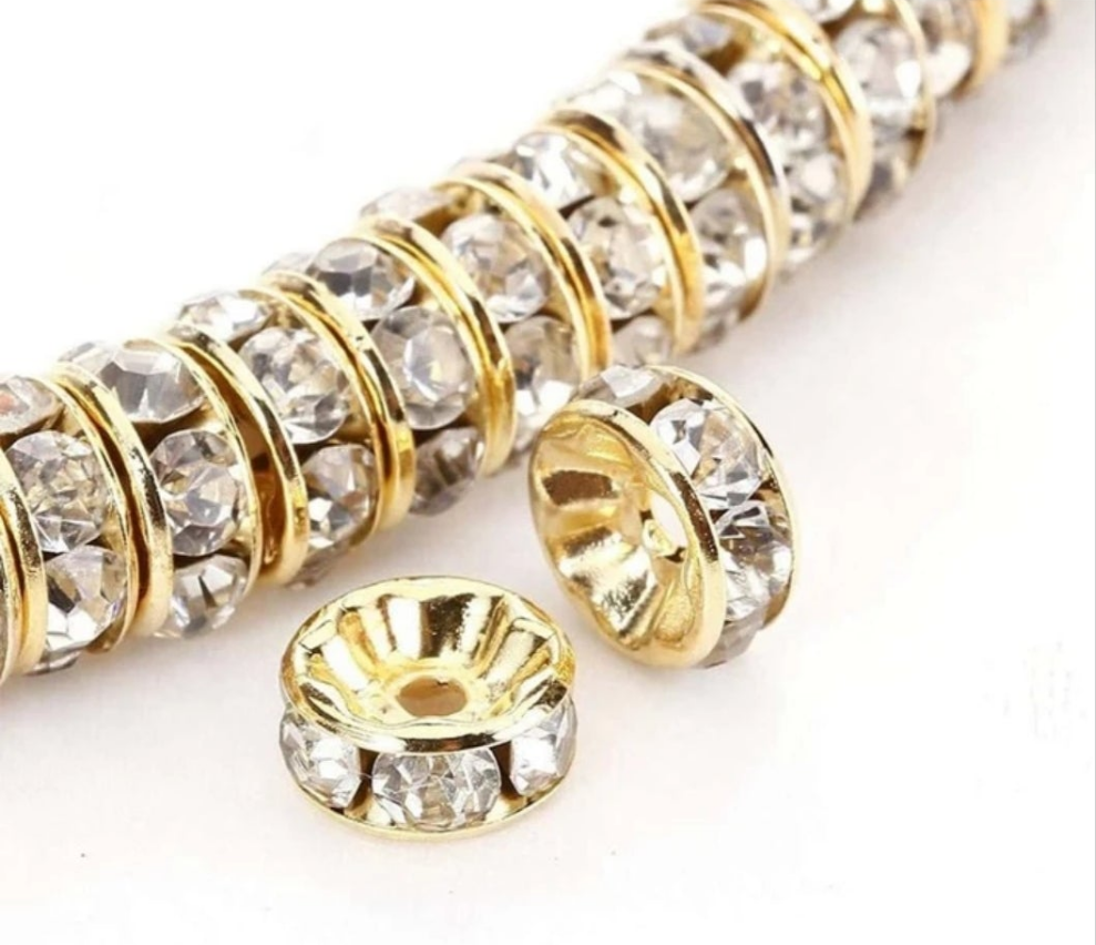 100pcs Rhinestone Diy Handmade Spacer Beads For Jewelry Making Necklace Loose Beads Round Shape With Holes glass