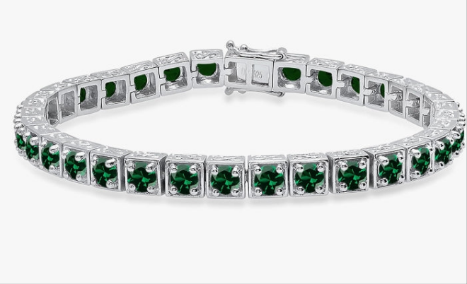 4mm Each Round Lab Created Gemstone Square Framed Tennis Bracelet for Women in 925 Sterling Silver