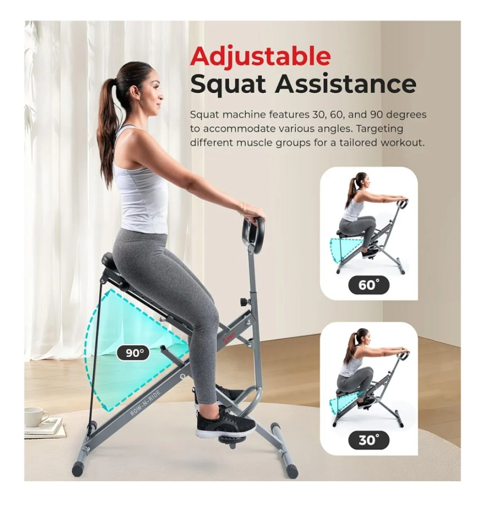 Health & Fitness Row-N-Ride Squat Assist Trainer, Foldable & Easy Setup Exercise Equipment w/Adjustable Resistance, Home Gym Training Machine for Arm, Glute & Leg Workout, Optional in Colors