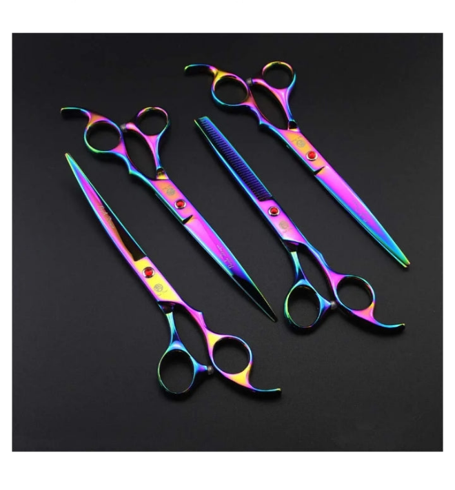 Professional 7.0 inch 4PCS Pet Grooming Scissors Kit Japan Premium Steel Straight & Curved & Thinning Blade Dog Hair Cutting Shears Set with Case