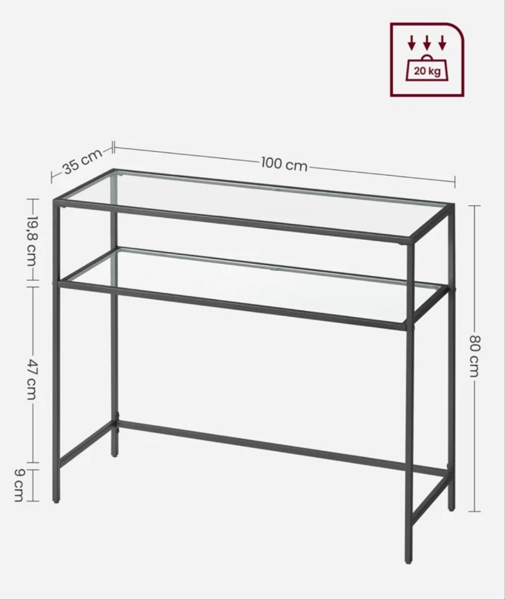 39.4 Inch Console Sofa Table, Modern Entryway Table, Tempered Glass Table, Metal Frame, 2 Shelves, Adjustable Feet, For Living Room, Hallway stainless steel 1 table