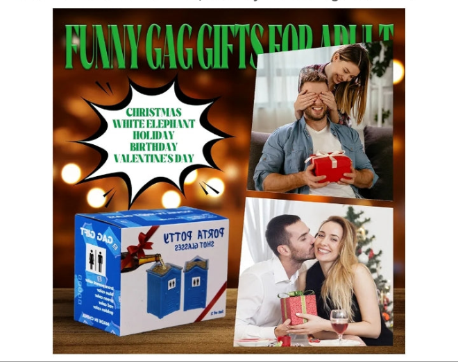 Porta Potty Shot Glasses Gag Gift for Men, White Elephant Gift, Funny Shot Glass, Secret Santa Christmas Stocking Stuffers Gifts for Dad Him, Novelty Toilet Mugs 2PCS Set