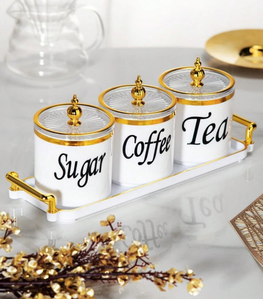 4pcs Coffee Canister Set, Multi-Purpose Storage Jars For Coffee, Tea, Sugar, Decorative Cream & Sugar Sets With Lids, Kitchen Jars Coffee Sealed With Tray