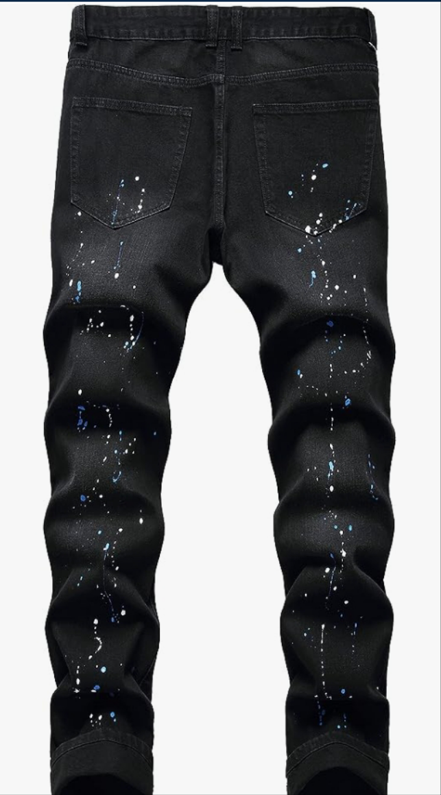Mens Ripped Jeans, Distressed Destroyed Slim Fit Straight Leg Denim Pants