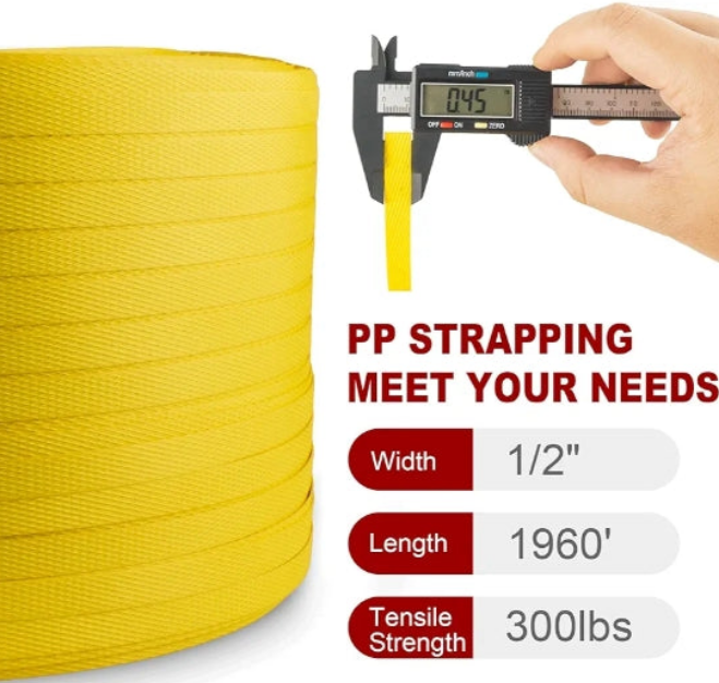 Heavy Duty Packaging Banding Strapping Kit - Upgraded Poly Strapping Tensioner Tool Set with 1968' Length x 1/2" Wide PP Strapping Banding,100 Metal Seals