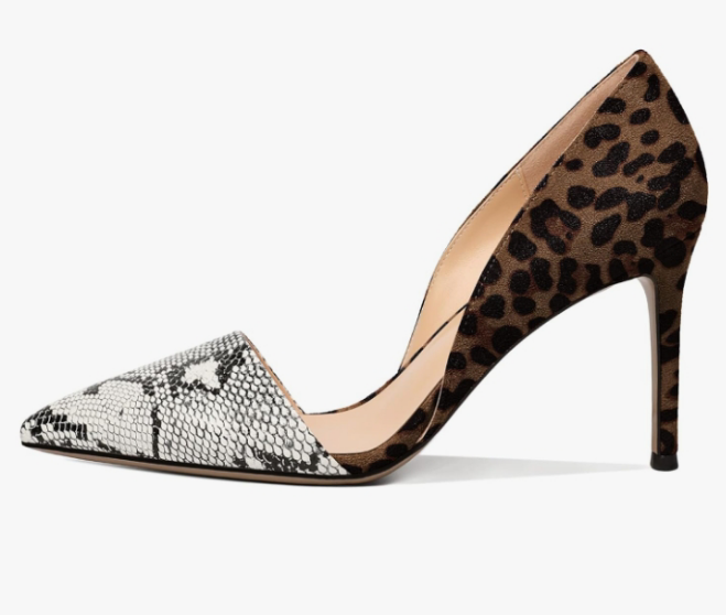 Women Stiletto Heels Snakeskin Slip On Pointed Toe Pumps Closed Toe High Heel Dress Shoes for Wedding Party Office
