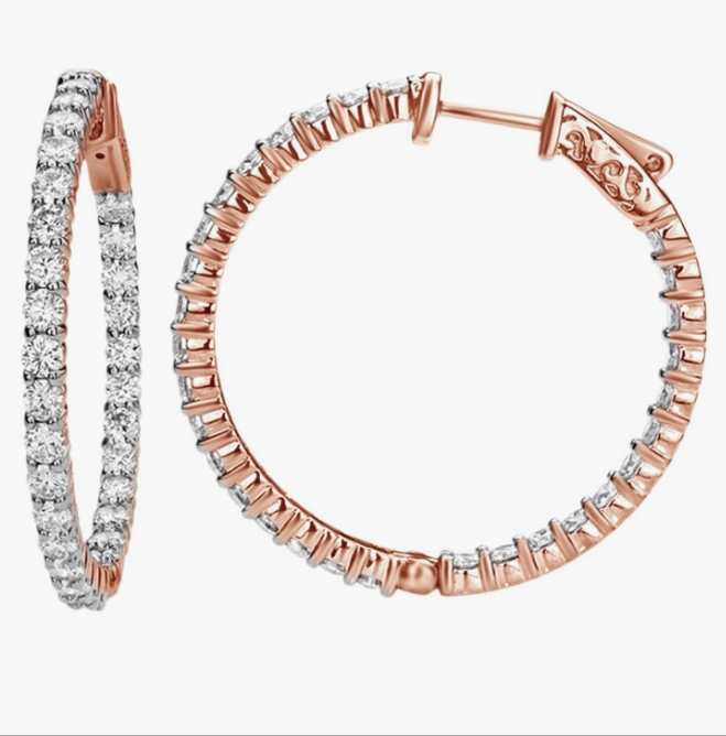 14K Natural Diamond Inside-Out Hoop Earrings In 14K Solid Gold
