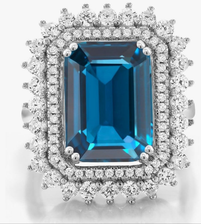 925 Sterling Silver London Blue Topaz Ring For Women (10.10 Cttw, Emerald Cut 14X10MM, Gemstone Birthstone, Available In Size 5, 6, 7, 8, 9)
