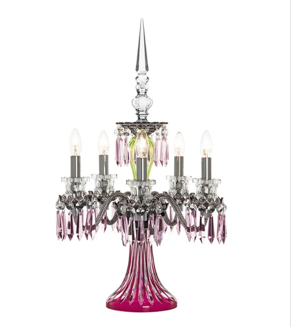ARLEQUIN AMETHYST CRYSTAL CANDELABRA Saint-Louis Crystal Arlequin Three-Light Electric Candelabra or Five-Light