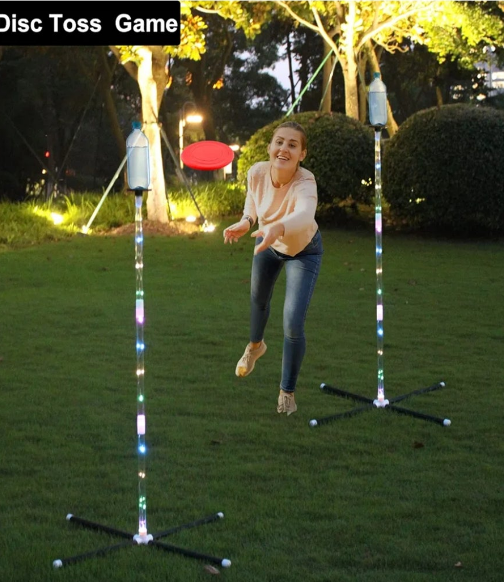 Outdoor Yard Games for Adults and Family, 2 in 1 Limbo Game Flying Disc Games Set with Light, Sutiable for Backyards, Beach, Lawn, Party
