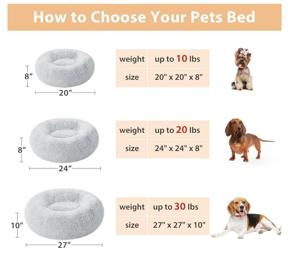 Calming Dog Cat Bed Donut, Faux Fur Pet Bed Self-Warming Donut Cuddler, Comfortable Round Plush Dog Beds