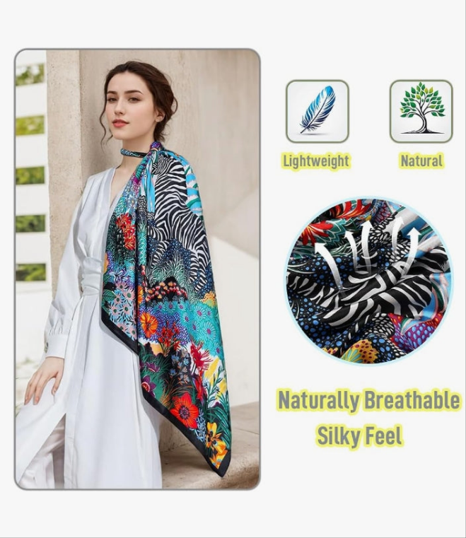 Head Scarf for Women, Large Square Satin Scarf - Lavish Soft Fashion Accessory - Elegantly Packaged