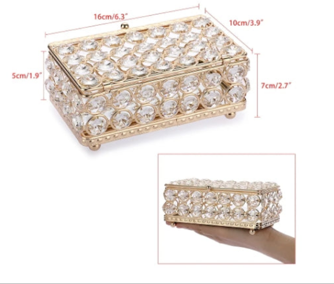 Crystal Jewelry Box Rectangle Trinket Organizer Earrings Rings Box Treasure Box Home Decor Accent Decorative Box with Lid for Valentine Wedding Christmas Birthday Gift, Small