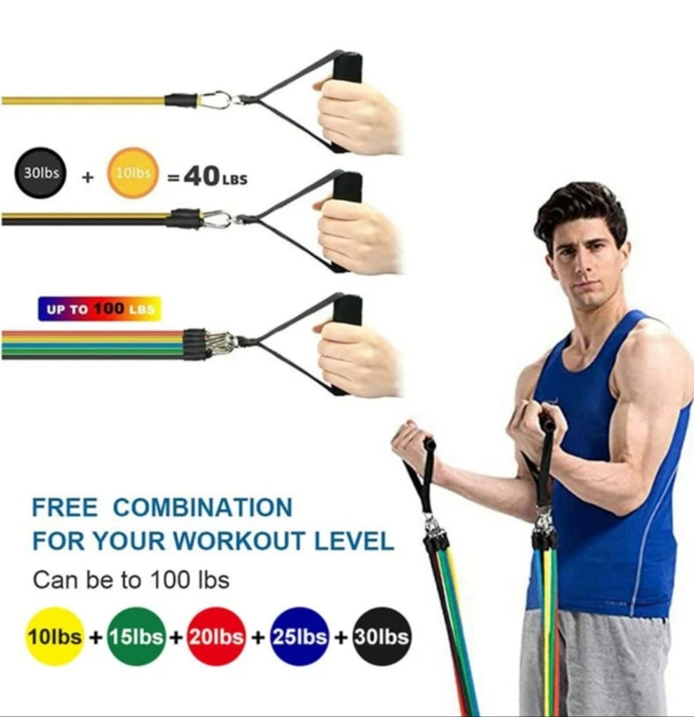 11Pcs Resistance Bands 100lbs Indoor Portable Fitness Equipment Yoga Home Gym Exercise Expander Tube Elastic Pull Ropes material tpe