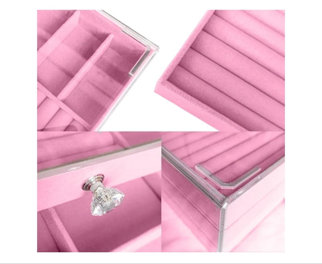 Clear Acrylic Velvet Jewelry Organizer with 3 Drawers, Stackable Display Storage Earrings Necklace Rings Bracelets Box Holder Case