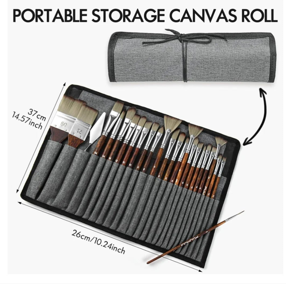 25pcs Paint Brush Set, Fuumuui Acrylic Paint Brushes, Professional Artist Series with Wide Flat, Filbert, Fan, Dagger, Cat Tongue, Round, Angle, Rigger for Oil, Acrylic Canvas Paintings, Face Painting