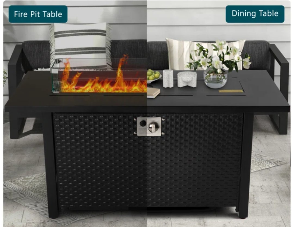 27'' H x 43'' W Steel Propane Outdoor Fire Pit Table with Cover