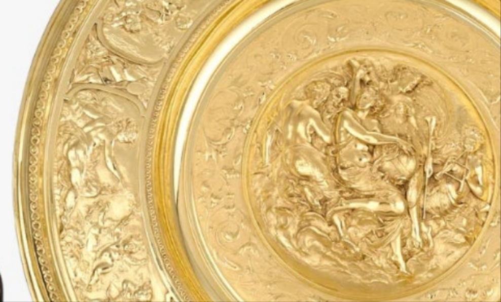 Rothschild "Poetry" Sterling Silver Gilt Salver by Elkington & Co.